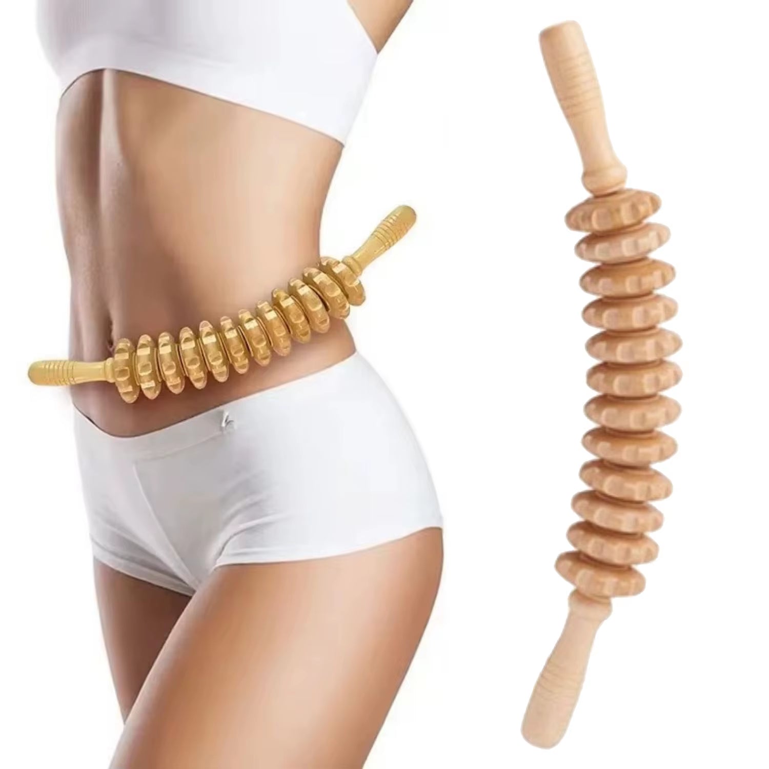 Revitalize Your Body with Our Handheld 12 Roller Wooden Massager for Ultimate Trigger Point Therapy and Muscle Relaxation