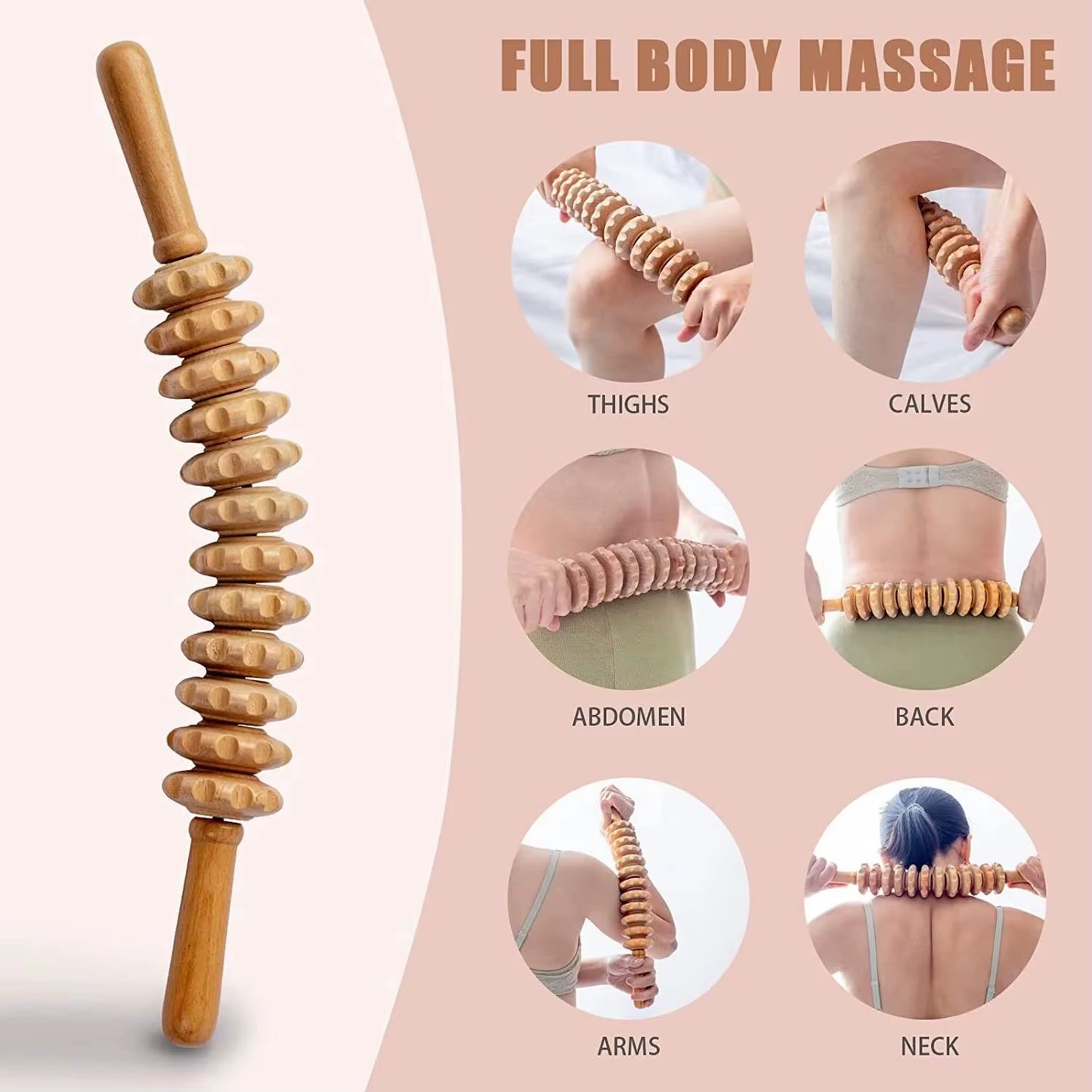 Revitalize Your Body with Our Handheld 12 Roller Wooden Massager for Ultimate Trigger Point Therapy and Muscle Relaxation