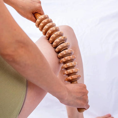 Revitalize Your Body with Our Handheld 12 Roller Wooden Massager for Ultimate Trigger Point Therapy and Muscle Relaxation
